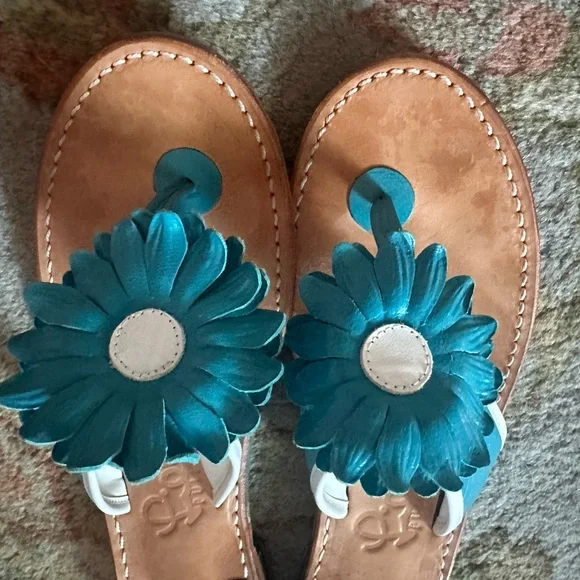 Lilly Pulitzer Sandals blue and white flower, leather sz 9 - Picture 5 of 7